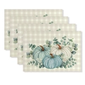 Set of 4 Thanksgiving placemats featuring pumpkin watercolor design on gingham background - Classic Plaid Pumpkin Illustration (CD61-7)
