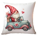 Valentine's Day gnome driving vintage truck on white square throw pillow cover - Gnome Driving Blue Pickup Style (CRD15-10) / 45x45cm
