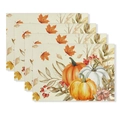Set of 4 watercolor autumn placemats with orange pumpkins and colorful maple leaves - Watercolor Pumpkin Berry Combo (CD61-8)