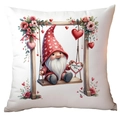 Valentine's Day pillow case featuring a cute gnome on a swing with red hearts - Gnome on Swing Style (CRD15-13) / 45x45cm