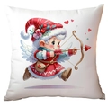 White square pillowcase with cute cupid elf and red hearts for Valentine decor - Cupid Archery Gnome Style (CRD15-15) / 45x45cm
