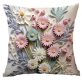 Kissenbezug mit 3D-Prägung und Blumenmuster für eine elegante Sofadekoration im Haus - Weißer Und Rosa Gänseblümchen-Stil (TQDR77-1) / 45x45 cm