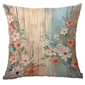 Vintage Ölgemälde Kissenbezug mit 3D-Struktur und rosa Blumenmuster im Retro-Stil - Rosa Weißes Blütenblatt Holzmaserung Stil (TQDR77-2) / 45x45 cm
