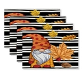 Set of 4 autumn placemats featuring gnome and pumpkin design on black and white stripes - Black White Stripe Gnome (CD61-12)