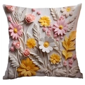 Quadratischer Kissenbezug mit 3D-Prägung und Blumenmustern in Rosa und Gelb - Rosa Gelb Weiß Gänseblümchen Relief Stil (TQDR77-3) / 45x45 cm