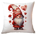Valentine's Day gnome pillow cover with red heart and rose illustration on white - Gnome Festive Stamp and Roses Style (CRD15-19) / 45x45cm