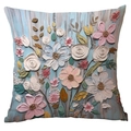 Kissenbezug mit 3D-Blumenmuster und blauem Holzmaserungs-Druck für das Sofa - Blau Holzmaserung 3D Blumen Stil (TQDR77-4) / 45x45 cm