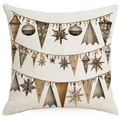 Federa vintage natalizia in lino con stampa di stelle e festoni su sfondo beige - 45x45 cm / Stile Bandierine Appese Retrò (YMD514-16)