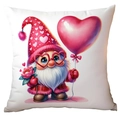 Valentine gnome pillow cover with red heart balloons and flowers on white fabric - Gnome with Heart Balloon and Flowers Style (CRD15-22) / 45x45cm