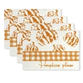 Set of four Thanksgiving placemats with orange pumpkins and plaid trim on white fabric - Pumpkins Please Style (CD61-14)
