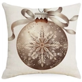 Federa natalizia in lino con eleganti motivi di palline di Natale e fiocchi di neve - 45x45 cm / Stile Pallina Trama Fiocco di Neve (YMD514-17)