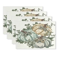 Set of 4 Thanksgiving placemats featuring watercolor pumpkin and maple leaf designs - Soft Three Color Pumpkins (CD61-16)