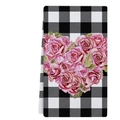 Absorberende keukendoek met roze rozenhart en zwart-wit geblokt ruitjespatroon - 40x60cm / Rozenhart Stijl (VKT002-1)