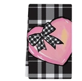 Strofinaccio da cucina a quadri bianchi e neri con grande cuore rosa e fiocco - 40x60cm / Plaid Nero Bianco Cuore Rosa (VKT005-1)
