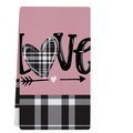 Strofinaccio rosa LOVE con cuore e bordo a scacchi bianchi e neri per San Valentino - 40x60cm / Lettera LOVE Fondo Rosa (VKT005-2)