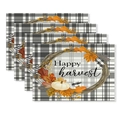Set of 4 Thanksgiving placemats with black white buffalo plaid and pumpkin harvest - Happy Harvest Grid Style (CD61-19)