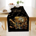Detail of black and gold Happy New Year table runner with champagne and clock patterns - Zq101-7 / 33*183cm