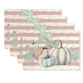 Set of 4 watercolor pumpkin placemats with gold glitter and autumn harvest theme - Pink Stripe Watercolor Pumpkin (CD61-21)