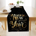 Detail of Happy New Year table runner with gold lettering on a black festive fabric - Zq101-6 / 33*183cm