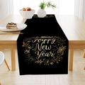 Elegant Happy New Year table runner in black and gold with floral pattern for dining decor - Zq101-5 / 33*183cm