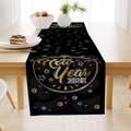 Chemin de table Bonne Année 2025 avec feux d'artifice dorés pour décor de fête festif - Zq101-1 / 33*183cm