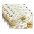 Set of four placemats featuring yellow watercolor floral patterns on white background - Watercolor Floral Style (CD61-25)