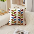 American luxury style throw pillow cover with colorful leaf embroidery on beige fabric - 45*45cm (No Insert) / Colorful Leaf Print (TQR76-5)