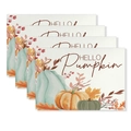 Set of 4 Thanksgiving placemats featuring colorful pumpkins and Hello Pumpkin text - HELLO Pumpkin Illustration (CD61-26)