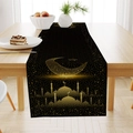 Runner da tavola nero con luna stella oro e moschea per decorazione del Ramadan - Stile Silhouette Moschea Nero Oro (ZQ43-5)