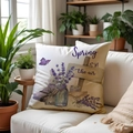 Frühlings-Kissenbezug mit Lavendel und Hasen-Motiv auf einem weißen Sofa - Hase und Holzkiste (SPP013-3) / 45*45cm Leinen Einseitig Ohne Füllung