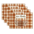 Set of 4 orange plaid Thanksgiving placemats with pumpkins and Give Thanks text - Give Thanks Orange Grid (CD61-27)