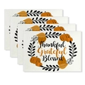 Set of 4 Thanksgiving placemats with pumpkin maple leaf prints and Thankful text - Grateful Pumpkin Art Style (CD61-28)