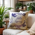 Frühlings-Kissenbezüge mit Lavendelkranz aus Leinen für Sofa und Deko mit Hello Spring Motiv - Lavendelkranz (SPP013-2) / 45*45cm Leinen Einseitig Ohne Füllung