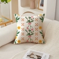Floral American country style pillow case with tulip print on cream fabric cover - 45*45cm (No Insert) / Pink Tulip Pastoral Print (TQR76-9)