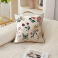 Floral print pillow cover with vintage flowers and green zigzag edge stitching - 45*45cm (No Insert) / Vintage Floral Butterfly Print (TQR76-10)