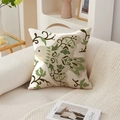 Square linen cushion cover with vintage bird and vine floral patterns on beige base - 45*45cm (No Insert) / Vintage Bird Floral Vine Pattern (TQR76-12)