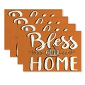 Set of 4 Thanksgiving table mats with pumpkin orange color and Bless Our Home message - Bless Our Home Orange Style (CD61-33)