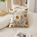 Floral knit throw pillow cover in beige with vintage green leaves on a cozy sofa - 45*45cm (No Insert) / Vintage Pastoral White Small Floral (TQR76-14)
