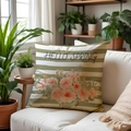Green striped cushion cover with Hello Spring floral print for living room sofa decoration - Green And White Horizontal Stripes Style (SPP0019-1) / 45x45cm