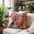Kissenbezug aus Leinen mit retro rotem Fahrrad und rosa Rosen Aquarelldruck für Zuhause - 45*45cm Leinen Einseitig Ohne Füllung / Spp020-4