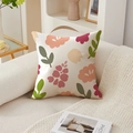 Floral American pastoral style square cushion cover in cream with colorful flower patterns - 45*45cm (No Insert) / Colorful Flower Green Leaf Print (TQR76-16)
