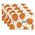 Set of 4 autumn place mats with orange pumpkins and fall script on white background - Fall Pumpkin Polka Dot (CD61-35)