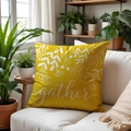 Linen daisy pillow cover with yellow sunflower print and gather text on white sofa - Linen Single Side Without Core / Bright Yellow Leaf Text Style (SPP017-2)
