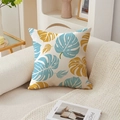 Square pillowcase with blue and yellow monstera leaf pattern on ivory textured fabric - 45*45cm (No Insert) / Blue Yellow Monstera Pattern (TQR76-19)