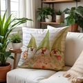 Spring gnome bloom printed square pillowcase with floral design on a white sofa - Nordic Gnome And Pink Orange Floral Style (SPP0019-2) / 45x45cm