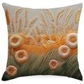 Detailed close-up showing embroidered wheat and floral textures on linen cushion cover - Warm Tone Embroidery Look (ymdd01-13) / Double Sided Print Without Core