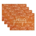 Set of 4 heat-resistant Thanksgiving placemats with orange pumpkin and HELLO pumpkin text - HELLO Pumpkin Orange Style (CD61-38)