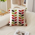 Square cushion cover with colorful leaf embroidery on cream textured fabric - 45*45cm (No Insert) / Colorful Vertical Leaf Pattern (TQR76-20)