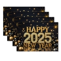Set of four luxury black and gold 2025 New Year placemats with festive golden fireworks - Regular Linen / Black Gold 3D Fireworks Style (TCD01-10)