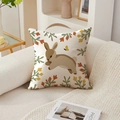 Cream square pillowcase with cute cartoon rabbit and colorful floral patterns - 45*45cm (No Insert) / Cartoon Rabbit Wreath (TQR76-21)